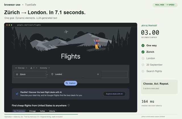 Flight search with Browser Use — original demo preview by @gregpr07