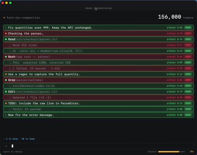 Instant compaction for Claude — original demo preview by @tamarajtran